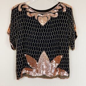 Vintage Beaded Silk Blouse Sz S/M